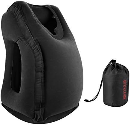 Inflatable Travel Pillow by Red Eye Club — Airplane Pillow, Rest Pillow, Airplane Neck Pillow, Nap Pillow, Ergonomic Support for Head, Neck, Back Pain (Black)