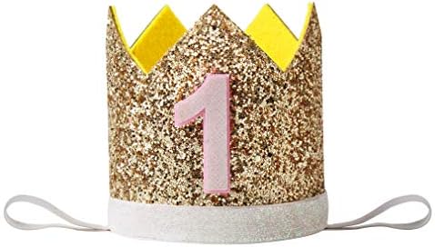 YanJie 1st Birthday Crown for Baby - Infant Glitter Elastic Tiara, Baby Girl & Boy Hat Headband Photo Prop for Birthday Party