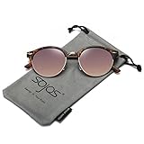 SojoS Classic Clubround Shades Semi-Rimless Unisex Sunglasses with Metal Rivets SJ2031 With Demi Frame/Gradient Brown Lens