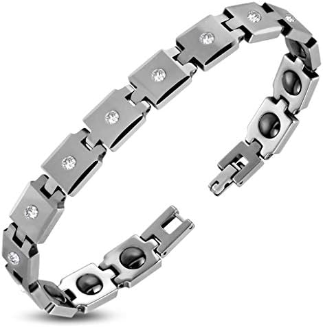 Jewellery Professionals Limited 10mm Tungsten Carbide Panther Link Magnetic Fashionable Bracelet with Clear CZ