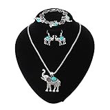 Paxuan Womens Vintage Elephant Turquoise Jewelry Sets Retro Silver Turquoise Elephant Pendant Necklace Drop Earrings Link Bracelet Set (Turquoise)