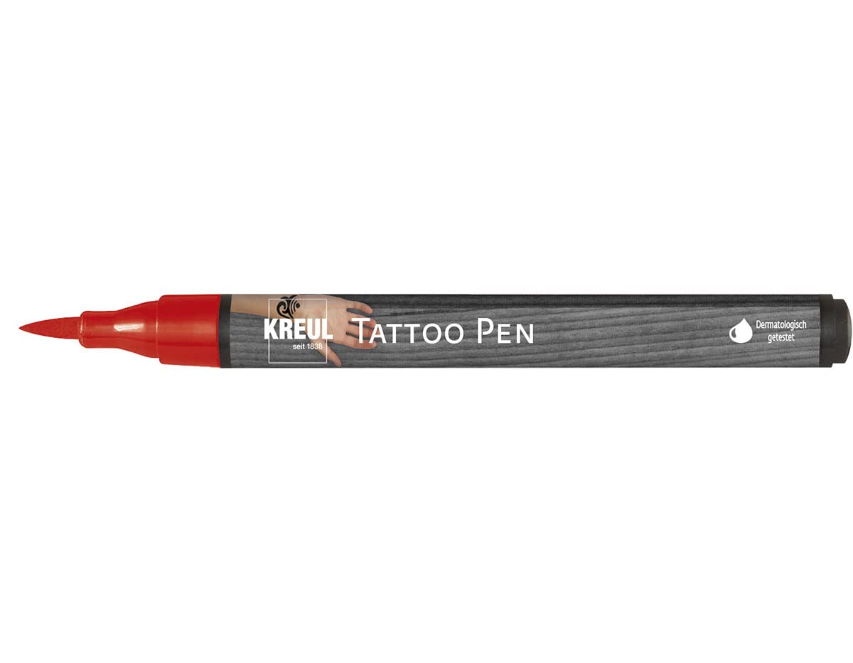 KREUL 62101 Tattoo Pen Red, Line Width 0.5-3 mm, Water-Based Cosmetic Ink, Lasts up to 5 Days, Dermatologically Tested, Vegan, Paraben-Free