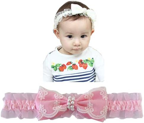 Amazon Co Jp パールリボンヘアバンド パールとレースがとっても可愛い赤ちゃん ヘアバンド Pink 服 ファッション小物