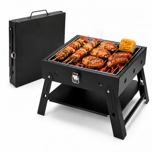 Small Portable BBQ Charcoal Grill: Mini Foldable Table Top Barbecue Grills