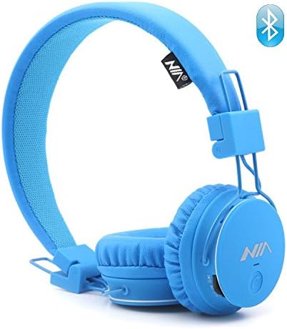 Wireless Bluetooth Headphones for Kids, Over Ear Headset Lightweight Foldable SD Card and FM Radio, Built-in Mic and Wired Mode for Computer Laptop iPhone Cell Phone and Travelling Plane (Blue)