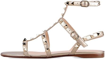 VOCOSI Women's Rivets Studded Flats Shoes T-Strap Strappy Flats Thong Sandals Shoes