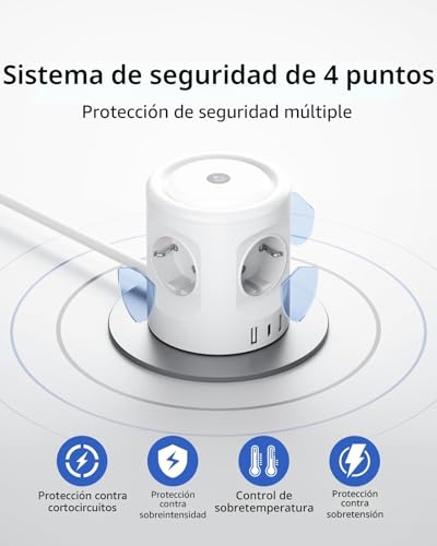 Tower Power Strip Sockets 16A with LED Night Lights 3 Lighting Modes, Cube Power Strip Sockets with USB Extension Plug 3M, Thief Sockets with Switch for Home Office Socket Power Strip