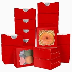 Red Bakery Boxes with Window 4x4x2.5 inches Small