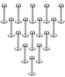 FUNRUN JEWELRY 15PCS 16G Stainless Steel Lip Rings Labret Nose Studs Piercing Labret Monroe Nose Studs Ear Tragus Helix Earring 3mm Ball 6-12mm Bar Length