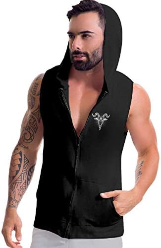 Eeersskjzl Satanic Goat Baphomet Men's Sleeveless Hoodie Gym Bodybuilding Tank Tops Hip Hop Hoodies Shirts