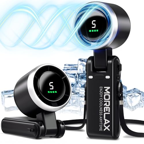 Morelax Portable Hand Fan Turbo Cooling 10 m/s, 5 Speed with LED Display, 4000 mAh, Folding Fan for Desk/Neck/Pocket for Travel, Makeup, Outdoor, Black