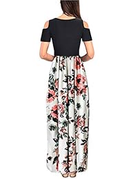 Maxi vestido de manga corta para dama con hombros descubiertos y bolsillos