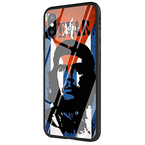 DAVIDLING Phone Case for iPhone X/XS, Tempered Glass Back Cover and Soft Silicone Rubber Bumper Frame for Scratch-Resistant and Shock Absorption AM-235 Che Guevara Multi Colors