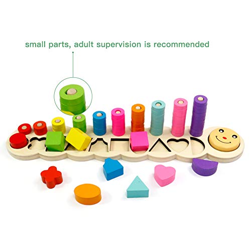 GEDIAO Wooden Montessori Shape Sorting Stacking Learning Toys Kids Preschool Counting, Colorful Blocks Wood Board Toys Set - Thumbnail 3