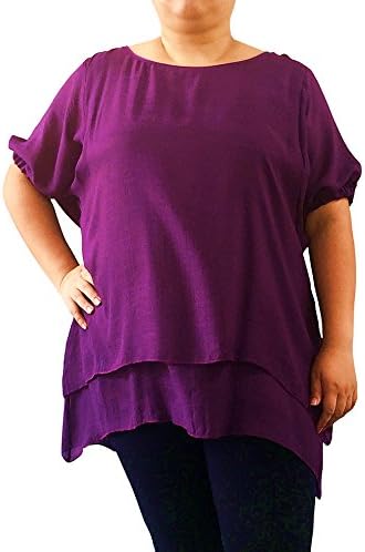 Plus Sz 2XL 3XL 4XL 5XL Top Double Layer Blouse Flowing Dolman Band Cuffed Sleeve (4XL, purple)