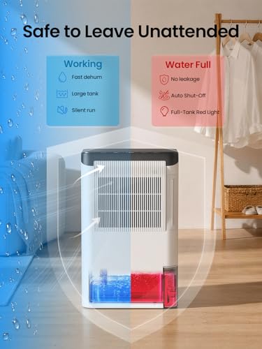 Dehumidifiers for Home 1500 Sq.Ft, 2.5L Tank, 35dB Quiet, New Rotary Technology Dehumidifier with Drain Hose, Works Down to 1°C/34°F, Auto Shutoff, Ideal for Basement Bedroom Bathroom RV Closet