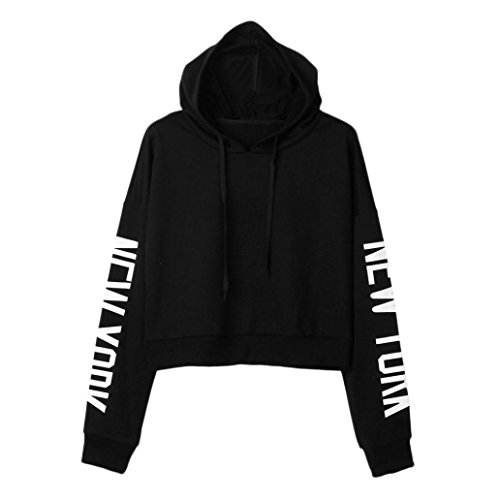 Sumen Teen Girls Short Pullover Letters Long Sleeve Hoodie Sweatshirt (M, Black) - Thumbnail 6