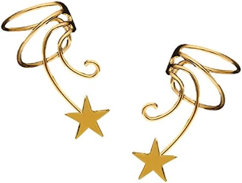 Shooting Star Non-pierced Wave Ear Cuff Earring Clip Pair Gold On Sterling