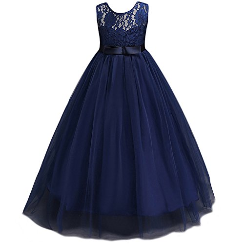 JiaDuo Wedding Flower Girl Dress Bridesmaid Lace Party Maxi Gown Navyblue 170