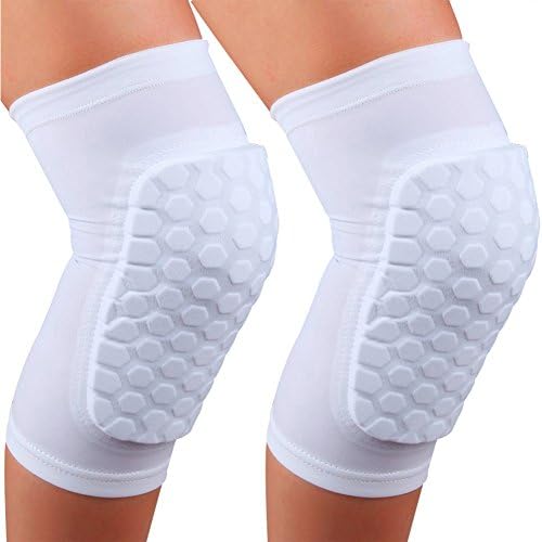 1 Pair Knee Pads Masall Crashproof Sports Knee Protective Pad Support Guard Kids Adult Basketball Protective Compression Leg Knee Brace Support (L-Short, White)