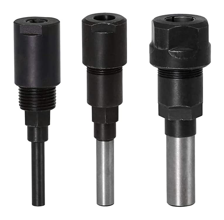 TOPWAY Router Bit Collet Extension 3PCs Set 1/2", 1/4" and 8mm Shank Extension Rod, High Grade Chrome Vanadium Steel, Woodworking Trimming Engraving Milling Machine Extender Chuck Holder Adaptor