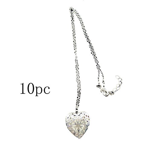 Honbay Photo Pendant Necklace - Heart Shape Photo Locket Frame Pendants Necklace, Pack of 10, 26x26mm (Silver)