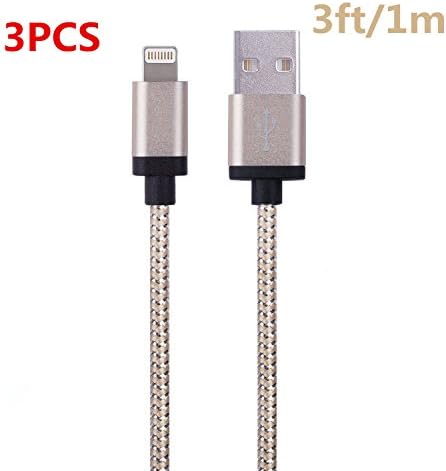 Dufferni 3Pack Durable Nylon Braided Lightning Cables Syncing and Charging Cord with Aluminum Connector for iPhone 6s plus, 6s, 6 plus, 6, 5s, 5c, 5, iPad Air, iPad Mini, iPod (Golden) (3ft/1m)