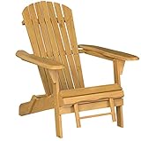 New Elegant Adirondack Outdoor Wood Chair Folding Wooden with Pull Out Ottoman and Adjustable Back Seat Patio Outdoor Deck Porch Garden Lawn Yard Lounger Beach Furniture