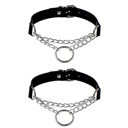 Gcroet-Cuoio-dellunita-di-Elaborazione-Punk-del-Choker-Goth-O-Ring-del-Collare-del-Choker-della-Collana-della-Catena-del-Cerchio-per-Le-Donne-Nere