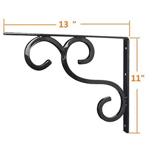 13"x 11" Heavy Duty Solid Hand Forged Wrought Iron Countertop Brackets,Rustic Shelf Supports,Granite Countertops Mantels(2 Pack)