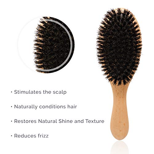 Natemia Boar Bristle Wooden Hair Brush and Comb Set for Women,Men and Kids - Ideal for Thin and Normal Hair - Adds Shine and Improves Hair Texture