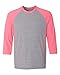 Hanes X-Temp Three-Quarter Raglan Sleeve Baseball Shirt XL Light Steel/Neon Pink