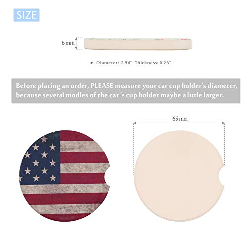 Car Coasters Pack of 2, Small 2.56" Stone Car Cupholder Absorbent Coaster Set for Women Men Drink Cup Holder Coasters (USA Flag) - Thumbnail 4