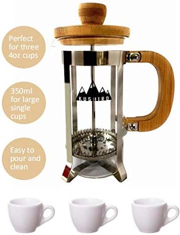 KUSHIRO Wooden Cafetiere French Press Coffee Maker, Bamboo Coffee Plunger, Small Tea Press, 350ml/12oz 1-2 Cup, Silver - Image 5