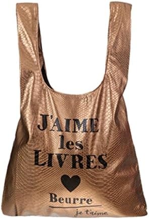 The Fabrica Reusable Grocery Bag, Heavy Duty Foldable Shopping Tote Bag, Artificial Leather Shopper Bag with Package and a Message Card for Gift