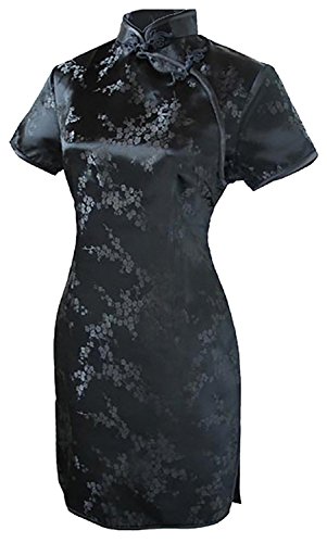 Blesky Women's Sexy Black Floral Mini Chinese Evening Dress Cheongsam