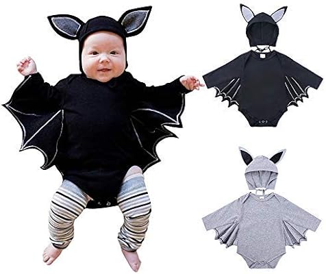 Amazon 子供服 ハロウィン ロンパース ベビー服 仮装 男の子 女の子 可愛い コウモリ 変装 コスプレ衣装 ボディスーツ コスチューム パーティー 面白い 写真 撮影 ロンパース 帽子 2点セット ブラック 100cm キッズコスチューム ホビー