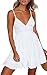 ECOWISH Womens V-Neck Spaghetti Strap Bowknot Backless Sleeveless Lace Mini Swing Skater Dress White M