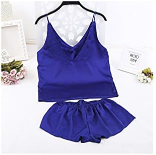 OSEPE Womens Pajama Solid Color Deep V-Neck Halter Sexy 2 Piece Set Royalblue