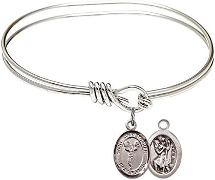 St. Christopher Cheerleading Charm On A Child Sized 5 3/4 Inch Oval Eye Hook Bangle Bracelet
