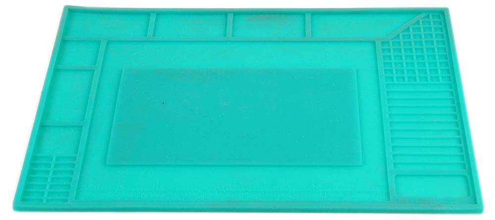 DURATOOL Green Soldering Mat 297×210mm | Heat-Resistant to 500°C | Pliable Silicone Work Mat with Tool Holders | Ideal for Electronics, Repair & Hobby – D03463
