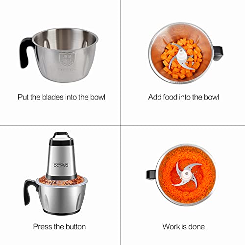 OCTAVO Electric Meat Grinder 300W, 8Cup Capacity Stainless Steel Bowl