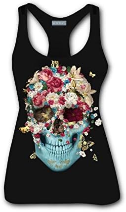 Women's Flower Skeleton Sugar Skull Rose 3D Digital Printed Vest Tank Tops Sleeveless T Shirt Camisole XXL