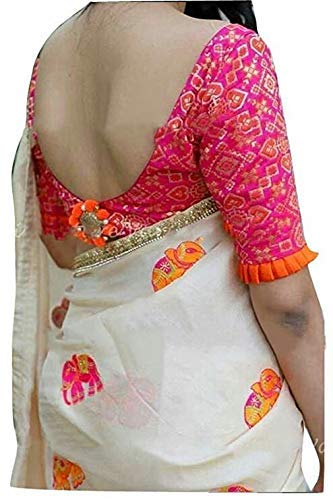 Fashion Silk Sarees Womens Chanderi Silk Saree With Blouse Piece(White_Elephent)