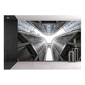 Towers of Grain Drying Enterprise. Metal Grain Facility with Silos - Removable Wall Mural | Self-Adhesive Large Wallpaper - 66x96 inches