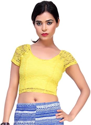 Louis Fashion Imported Net Fabric Ethnic Wear Women Blouse Saree Blouse Choli (XL, YELLOW)