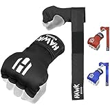 Hawk Padded Inner Gloves Training Gel Hand Wraps for Boxing Quick Wraps Men & Women Kickboxing Muay Thai MMA Bandages Fist Knuckle Wrist Protector Handwraps (Pair) (Black, S/M)