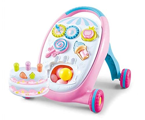 Sisliya Musical First Steps Push Toy Happy Music Walker Walk with Your Baby Four Wheel Walker with Handlebar (Pink Baby Walker)