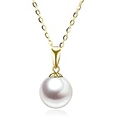 SISGEM 10K Gold Freshwater Cultrued Pearl Pendant and Chain Necklaces for Women, 16+1+1 inches
