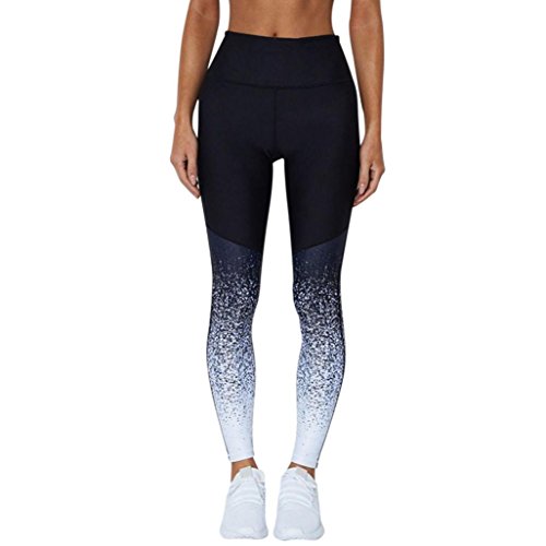 Paymenow Yoga Pants, Women's Gradient Color Power Flex Yoga Pants Tummy Control Workout Yoga Capris Pants Leggings for Fitness Riding Running (Blue, L)